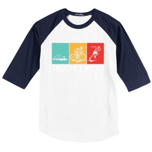 Cool Triathlon For Dad Father Swimming Running Swim Bike Run Gift Baseball Sleeve Shirt