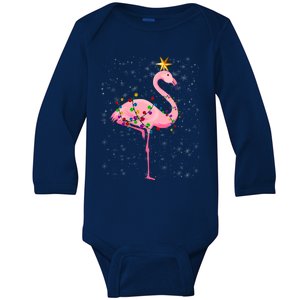 Christmas Tree Flamingo Santa Hat Xmas Lights Fa La Mingo Gift Baby Long Sleeve Bodysuit