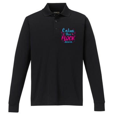 Calm The Flock Down Flamingo T Performance Long Sleeve Polo