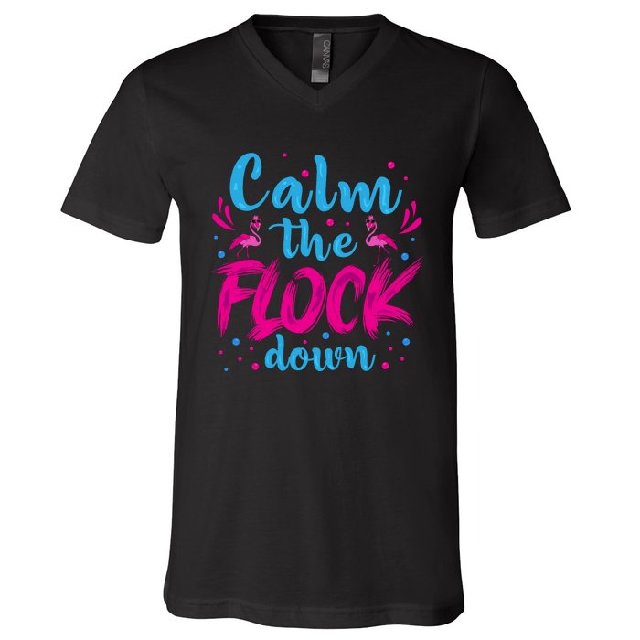 Calm The Flock Down Flamingo T V-Neck T-Shirt