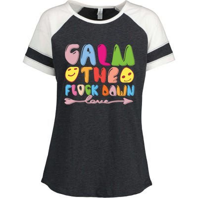 Calm The Flock Down Enza Ladies Jersey Colorblock Tee