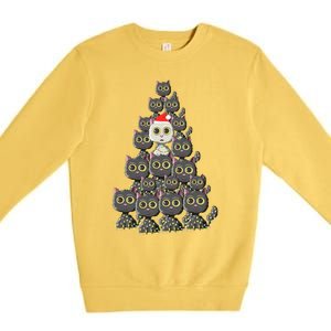 Cat Tree Funny Xmas Lights Cat Lovers Ugly Christmas Sweater Meaningful Gift Premium Crewneck Sweatshirt