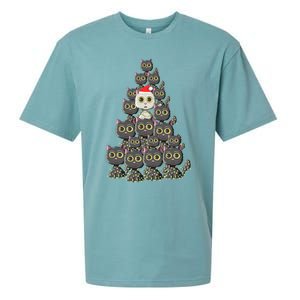 Cat Tree Funny Xmas Lights Cat Lovers Ugly Christmas Sweater Meaningful Gift Sueded Cloud Jersey T-Shirt