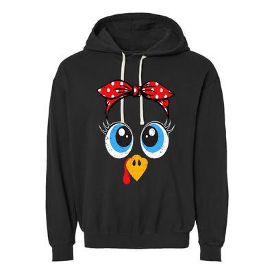 Cute Turkey Face  Little  Funny Thanksgiving Garment-Dyed Fleece Hoodie