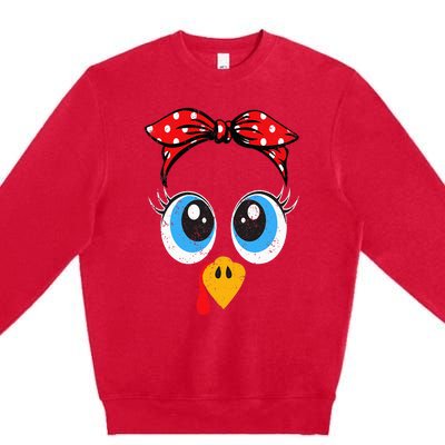 Cute Turkey Face  Little  Funny Thanksgiving Premium Crewneck Sweatshirt