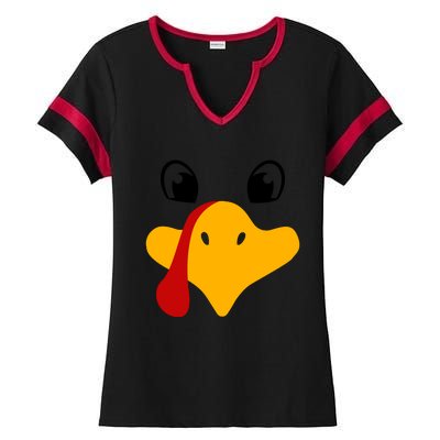 Cute Turkey Face Ladies Halftime Notch Neck Tee