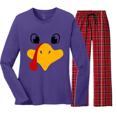 Cute Turkey Face Women's Long Sleeve Flannel Pajama Set 