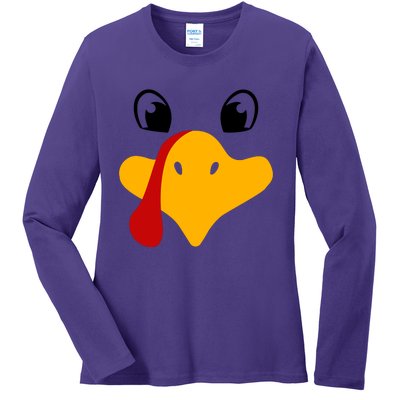 Cute Turkey Face Ladies Long Sleeve Shirt