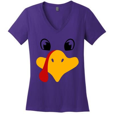 Cute Turkey Face Women's V-Neck T-Shirt