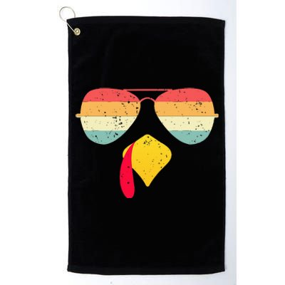 Cool Turkey Face With Sunglasses Funny Thanksgiving Platinum Collection Golf Towel