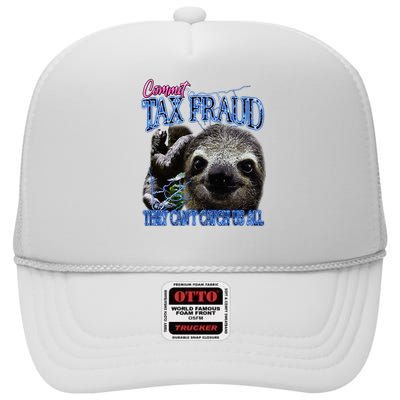 Commit Tax Fraud Retro Bootleg Rap Sloth Streetwear High Crown Mesh Back Trucker Hat