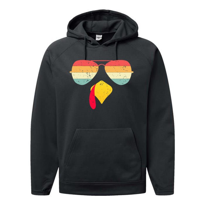 Cool Turkey Face With Sunglasses Funny Thanksgiving Performance Fleece Hoodie