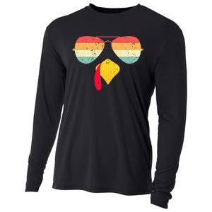 Cool Turkey Face With Sunglasses Funny Thanksgiving Cooling Performance Long Sleeve Crew