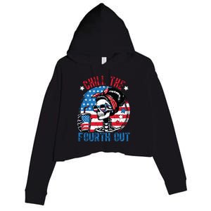 Chill The Fourth Out Funny Skeleton 4th Of July Patriotic Crop Fleece Hoodie