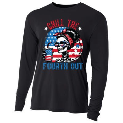 Chill The Fourth Out Funny Skeleton 4th Of July Patriotic Cooling Performance Long Sleeve Crew