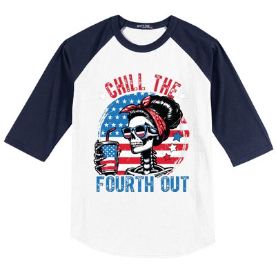 Chill The Fourth Out Funny Skeleton 4th Of July Patriotic Baseball Sleeve Shirt