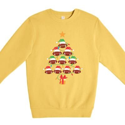 Christmas Tree Football Ornament Lights Funny Xmas Holiday Premium Crewneck Sweatshirt