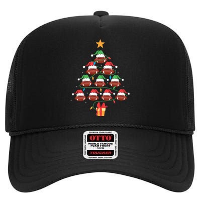 Christmas Tree Football Ornament Lights Funny Xmas Holiday High Crown Mesh Back Trucker Hat