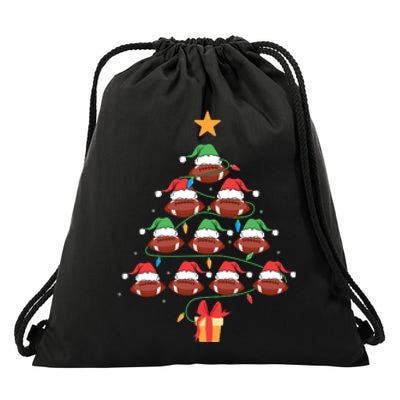 Christmas Tree Football Ornament Lights Funny Xmas Holiday Drawstring Bag