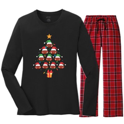 Christmas Tree Football Ornament Lights Funny Xmas Holiday Women's Long Sleeve Flannel Pajama Set 