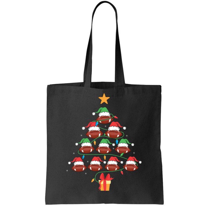 Christmas Tree Football Ornament Lights Funny Xmas Holiday Tote Bag