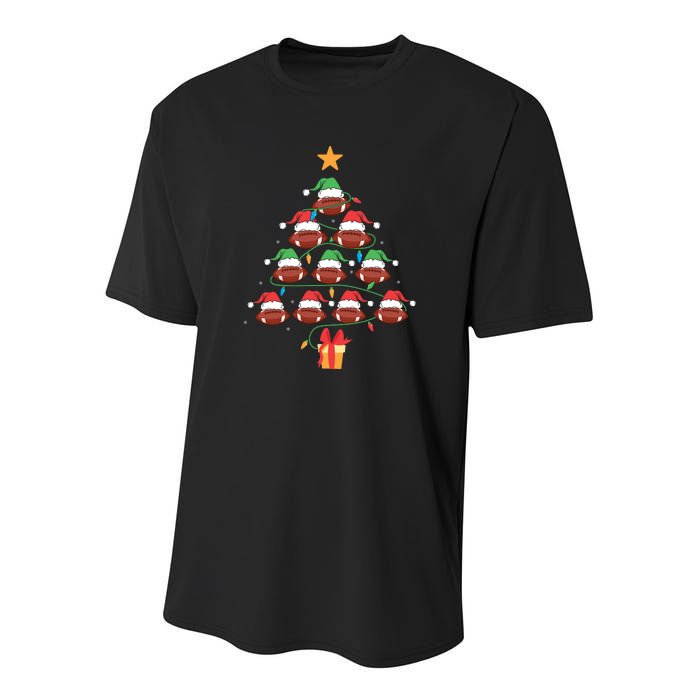 Christmas Tree Football Ornament Lights Funny Xmas Holiday Youth Performance Sprint T-Shirt