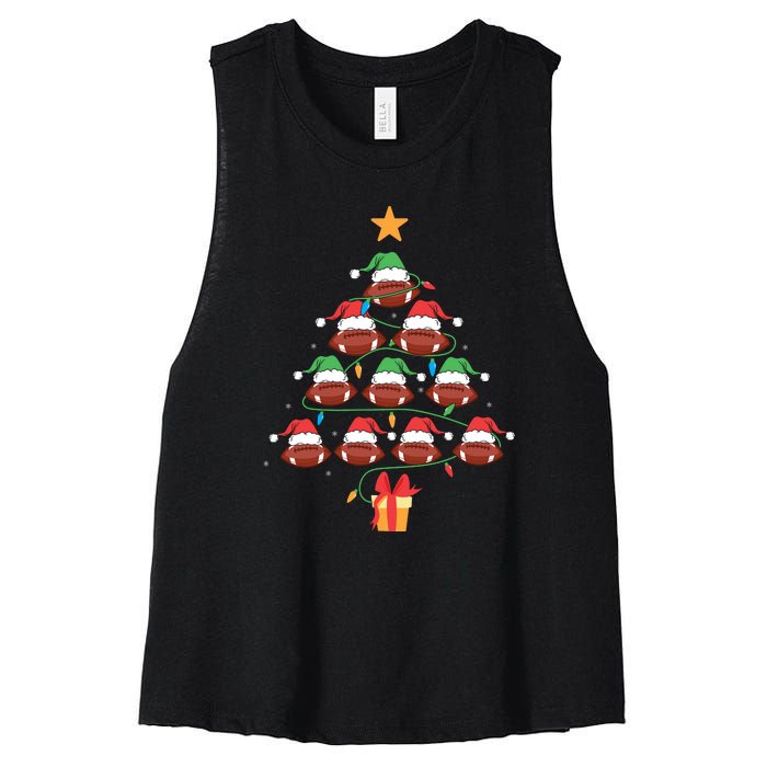 Christmas Tree Football Ornament Lights Funny Xmas Holiday Women's Racerback Cropped Tank