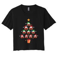 Christmas Tree Football Ornament Lights Funny Xmas Holiday Women's Crop Top Tee