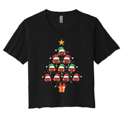 Christmas Tree Football Ornament Lights Funny Xmas Holiday Women's Crop Top Tee