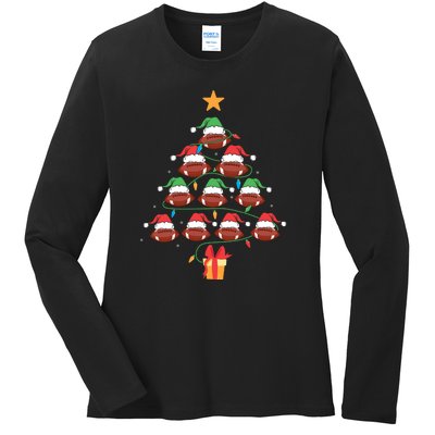 Christmas Tree Football Ornament Lights Funny Xmas Holiday Ladies Long Sleeve Shirt