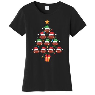 Christmas Tree Football Ornament Lights Funny Xmas Holiday Women's T-Shirt