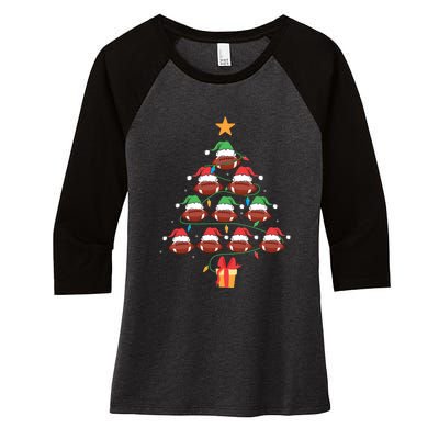 Christmas Tree Football Ornament Lights Funny Xmas Holiday Women's Tri-Blend 3/4-Sleeve Raglan Shirt