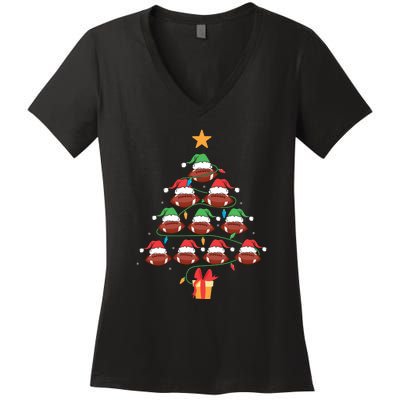 Christmas Tree Football Ornament Lights Funny Xmas Holiday Women's V-Neck T-Shirt