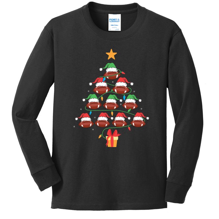 Christmas Tree Football Ornament Lights Funny Xmas Holiday Kids Long Sleeve Shirt