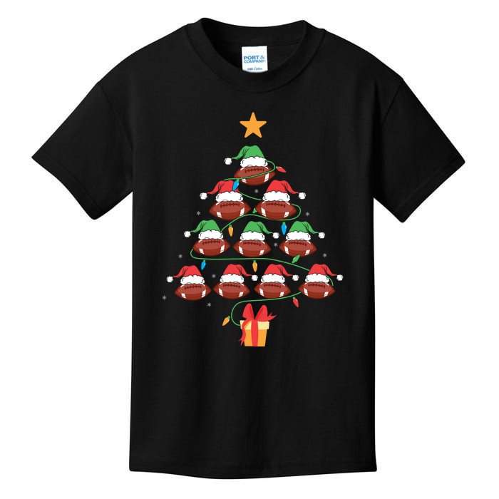 Christmas Tree Football Ornament Lights Funny Xmas Holiday Kids T-Shirt