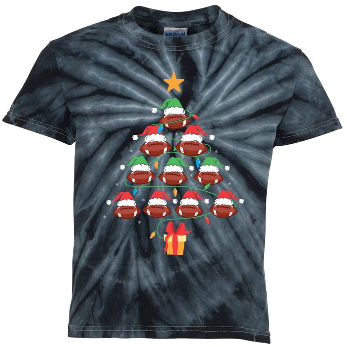 Christmas Tree Football Ornament Lights Funny Xmas Holiday Kids Tie-Dye T-Shirt