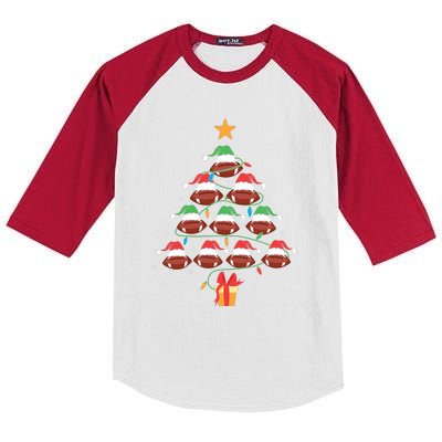 Christmas Tree Football Ornament Lights Funny Xmas Holiday Kids Colorblock Raglan Jersey