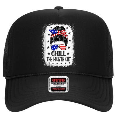 Chill The Fourth Out Funny Patriotic 4th Of July High Crown Mesh Back Trucker Hat