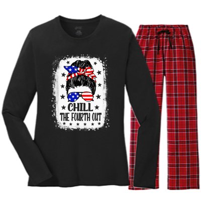 Chill The Fourth Out Funny Patriotic 4th Of July Women's Long Sleeve Flannel Pajama Set 