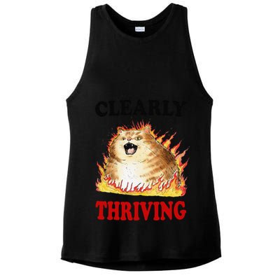 Clearly Thriving Funny Fire Cat Meme Cat Lover Cat Mom Ladies PosiCharge Tri-Blend Wicking Tank