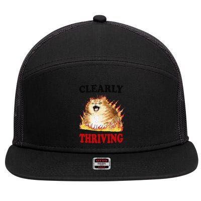 Clearly Thriving Funny Fire Cat Meme Cat Lover Cat Mom 7 Panel Mesh Trucker Snapback Hat