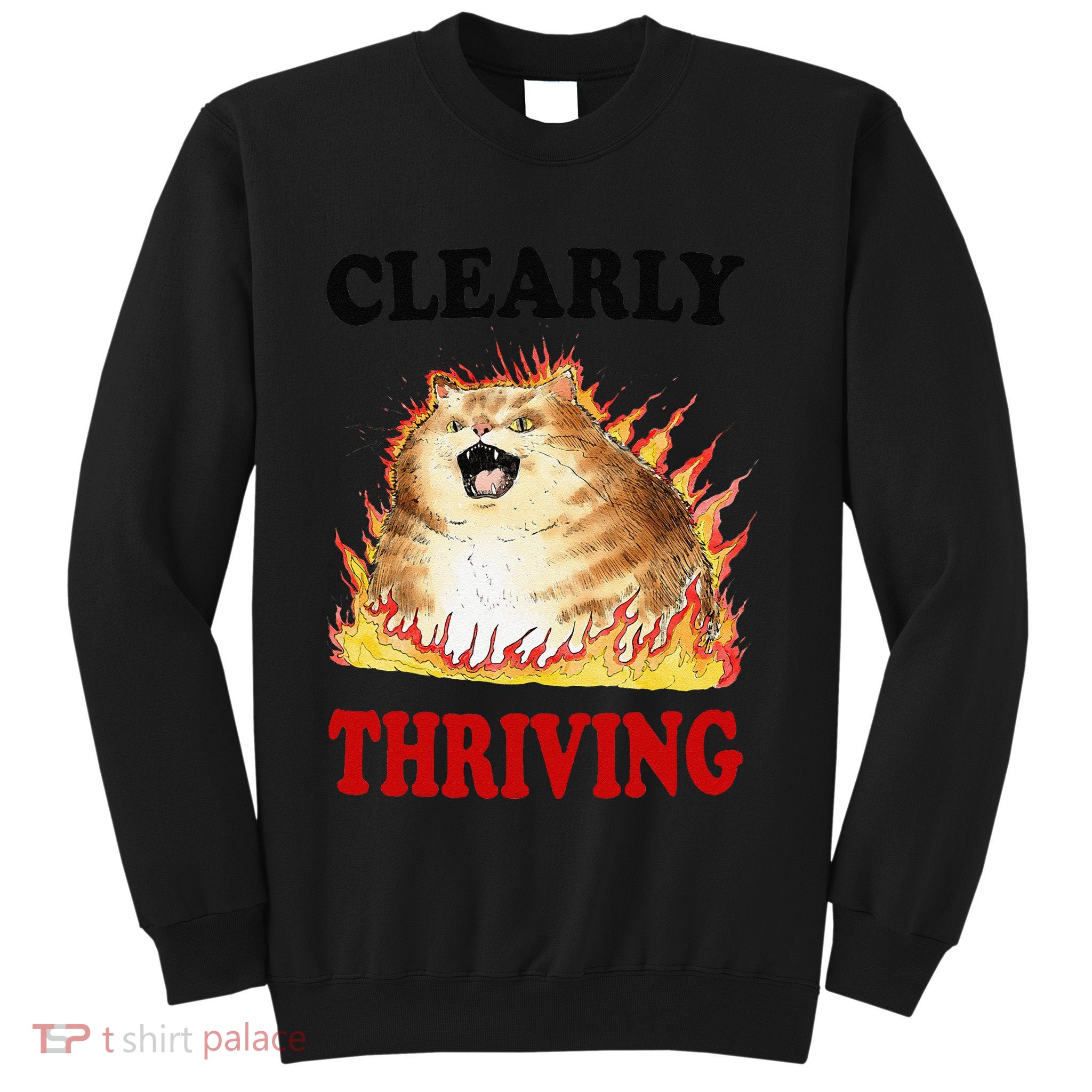 Clearly Thriving Funny Fire Cat Meme Cat Lover Cat Mom Sweatshirt