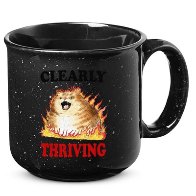 Clearly Thriving Funny Fire Cat Meme Cat Lover Cat Mom 15oz Campfire Ceramic Mug