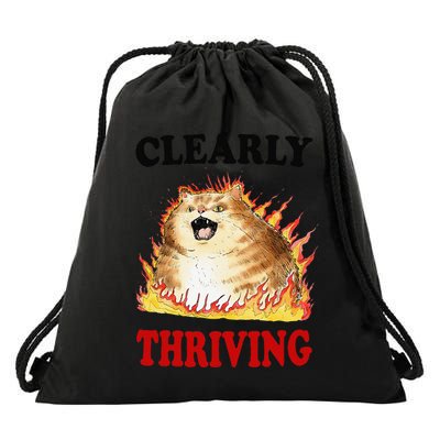 Clearly Thriving Funny Fire Cat Meme Cat Lover Cat Mom Drawstring Bag