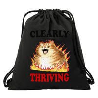 Clearly Thriving Funny Fire Cat Meme Cat Lover Cat Mom Drawstring Bag