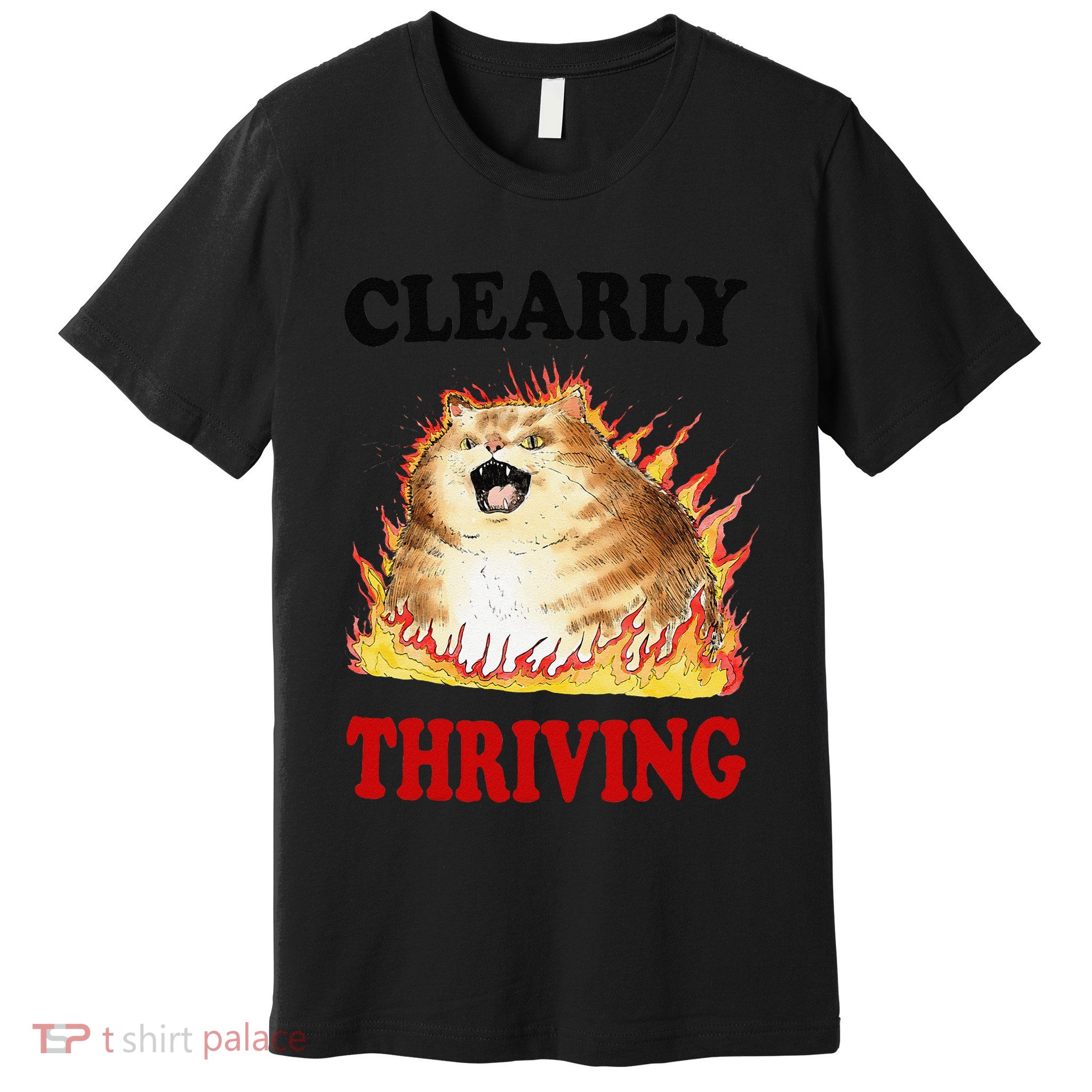 Clearly Thriving Funny Fire Cat Meme Cat Lover Cat Mom Premium T-Shirt