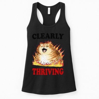 Clearly Thriving Funny Fire Cat Meme Cat Lover Cat Mom Womens Tank Top