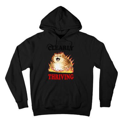 Clearly Thriving Funny Fire Cat Meme Cat Lover Cat Mom Tall Hoodie