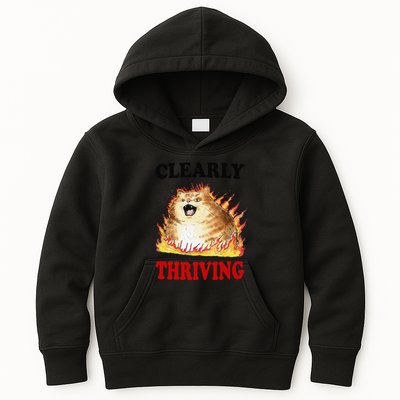 Clearly Thriving Funny Fire Cat Meme Cat Lover Cat Mom Kids Hoodie
