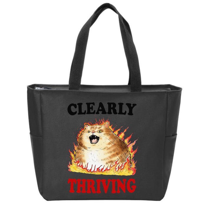 Clearly Thriving Funny Fire Cat Meme Cat Lover Cat Mom Zip Tote Bag